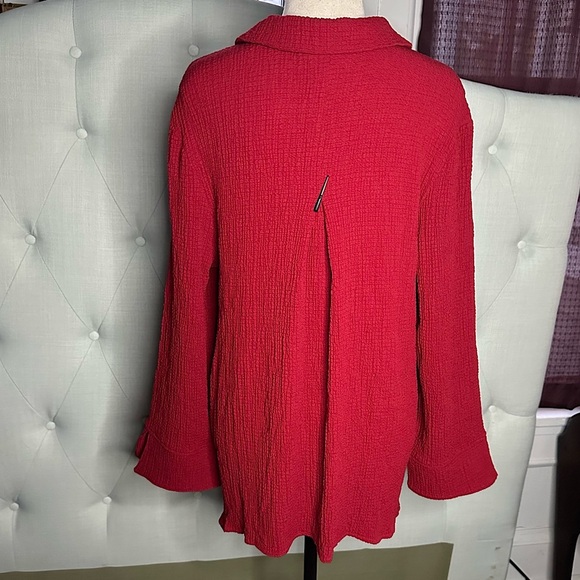 3/$20 💥 Indigo Moon Red Tunic Top Lagenlook Bell Sleeve Button Front Collared - Picture 3 of 16